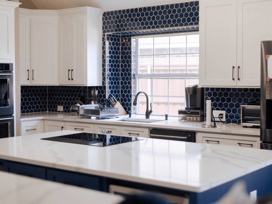 Modern white quartz kitchen countertops