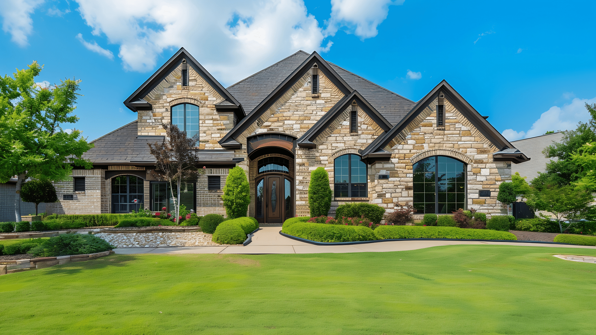 Luxury stone home exterior