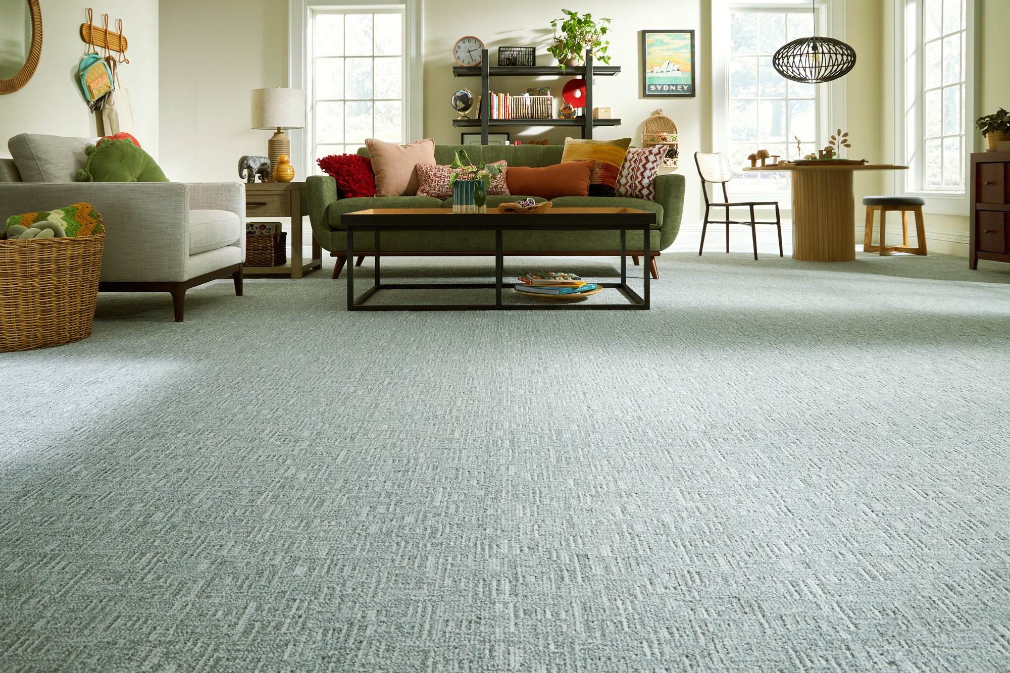 Installed wall-to-wall carpet living room — Elegant Floors