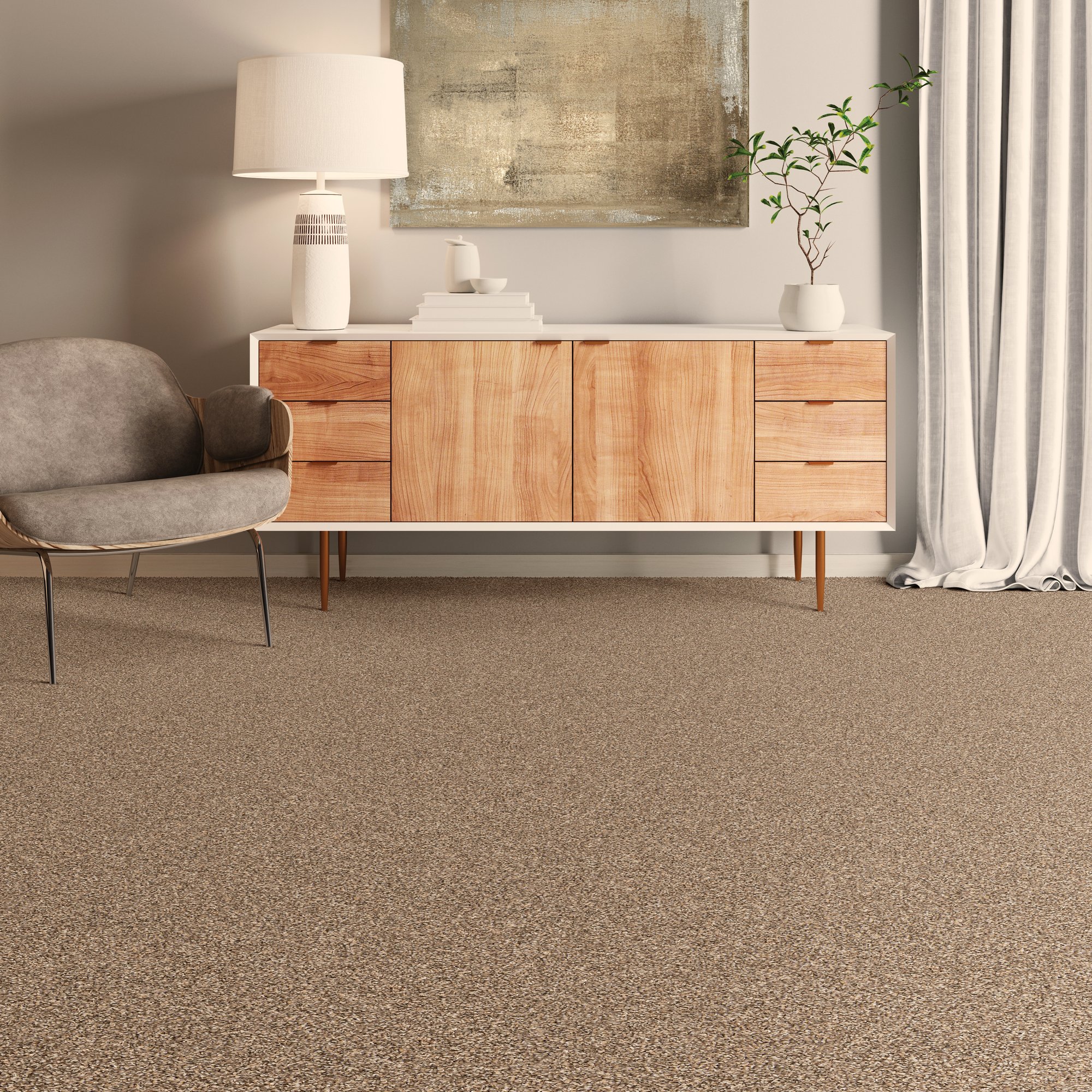 Installed wall-to-wall textured carpet living room