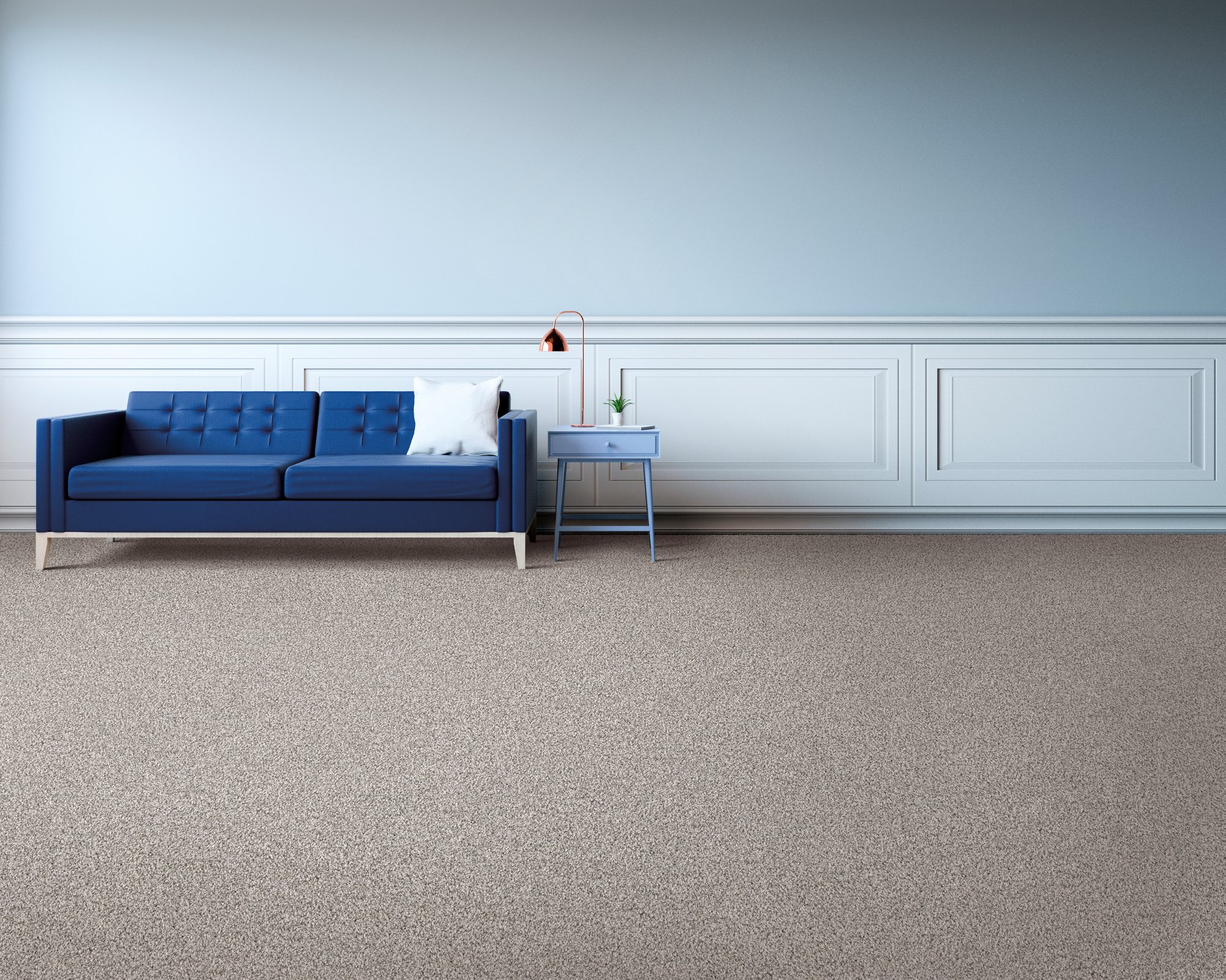 Installed wall-to-wall soft carpet living room with sofa